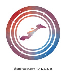 Amorgos badge. Bright gradient logo of the island in a low poly style. Multicolored Amorgos rounded sign with a map in a geometric style for your infographics.