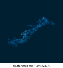 Amorgos dotted glowing map. Shape of the island with blue bright bulbs. Vector illustration.
