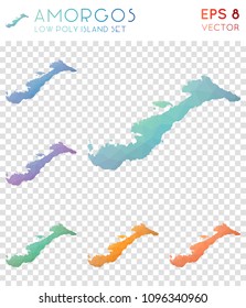 Amorgos geometric polygonal, mosaic style island maps collection. Glamorous low poly style, modern design for infographics or presentations.