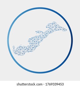 Amorgos icon. Network map of the island. Round Amorgos sign with gradient ring. Technology, internet, network, telecommunication concept. Vector illustration.