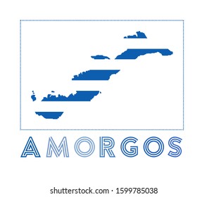 Amorgos logo featuring a map of Amorgos with the island name and flag. Trendy vector illustration.