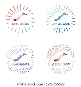 Amorgos low poly sunburst set. Logo of island in geometric polygonal style. Vector illustration.