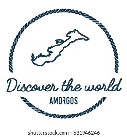 Amorgos Map Outline. Vintage Discover the World Rubber Stamp with Amorgos Map. Hipster Style Nautical Rubber Stamp, with Round Rope Border. Amorgos Map Vector Illustration.