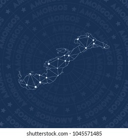 Amorgos network style island map. Flawless space style, modern design for infographics or presentation.