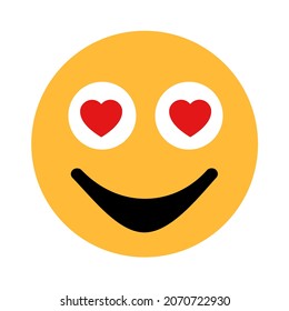 Amorous and enamoured emoji and emoticon with love heart in eyes. Man being fascinated by romantic feeling and emotion - falling in love, amorousness, affectionateness. Vector illustration isolated.