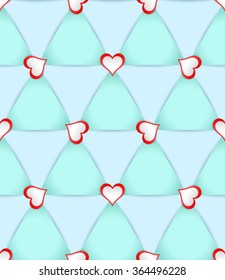 Amorous seamless texture. Pattern with rotating hearts on a pastel color background with shadows.