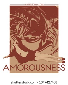 Amorousness. Vector hand drawn illustration of pretty girl with liquid texture isolated. Template for card, poster. banner, print for t-shirt, pin, badge, patch.