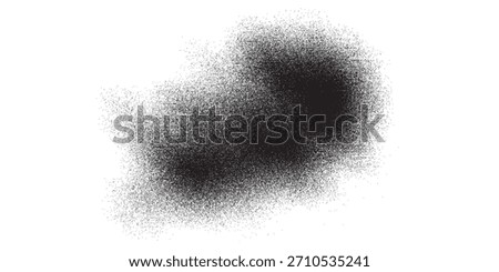 An amorphous black splotch with a spray paint effect. Features a dense, dark core that fades into a fine, grainy mist with soft, irregular edges.