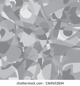 Amorphous bold forms overlapping, forming gray scale, intertwined geometric, abstract pattern