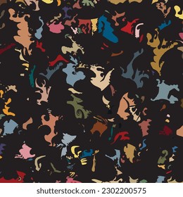 Amorphous, freehand drawn shapes random intertwined, comprising unique, organic, colorful abstract texture