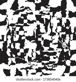 Amorphous, interlocking shaky forms creating black and white, monochrome abstract pattern