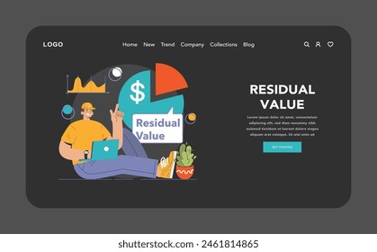 Amortization and depreciation dark or night mode web, landing. Calculating the value for business assets. Company asset lifespan , capital valuation. Financial report. Flat vector illustration