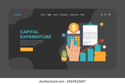 Amortización y depreciación modo oscuro o nocturno Web, aterrizaje. Calcular el valor de los activos empresariales. Vida útil de los activos de la empresa , valoración del capital. Informe financiero. Ilustración vectorial plana