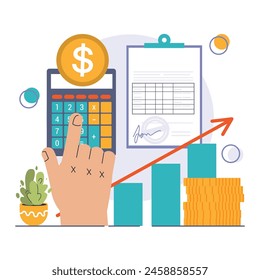 Amortization and depreciation set. Calculating the value for business assets over time. Company asset lifespan , capital valuation. Financial report. Flat vector illustration