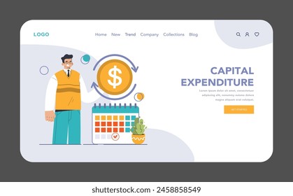 Amortization and depreciation web or landing. Calculating the value for business assets over time. Company asset lifespan , capital valuation. Financial report. Flat vector illustration