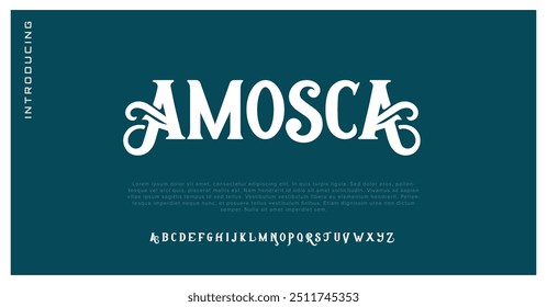 Amosca Sport Modern Future bold Alphabet Font Logo. Tipografía urbana estilo itálico Fuentes tecnología, deporte, marca de cine y logotipos. Ilustración vectorial