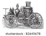 Amoskeag  Steam-powered Fire Engine, vintage engraving. Old engraved illustration of Amoskeag Steam-powered Fire Engine.  Trousset encyclopedia (1886 - 1891).