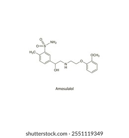 Amosulalol flat skeletal molecular structure Beta blocker drug used in hypertension treatment. Vector illustration scientific diagram.