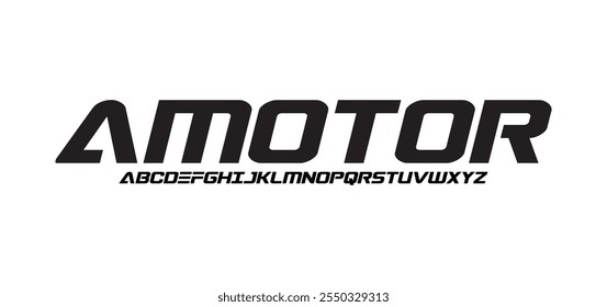 Amotor, creative geometric modern urban alphabet font. Digital abstract futuristic, fashion, sport, minimal technology typography. Simple numeric vector illustration