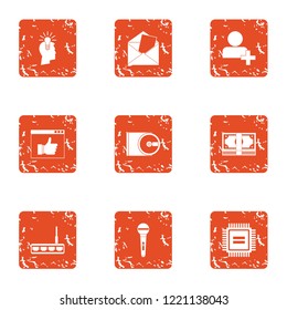 Amount of data icons set. Grunge set of 9 amount of data vector icons for web isolated on white background