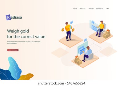 The amount of gold products flat and isometric illustration Become Partner and catalog