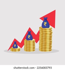 
La cantidad de dinero aumenta a medida que pasa el tiempo, lo que indica que está creciendo. La flecha señala un aumento del dinero, lo que ilustra su crecimiento con el tiempo.