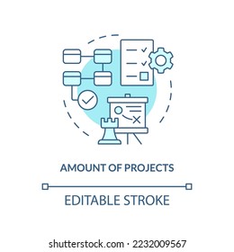 Amount of projects turquoise concept icon. Picking release management tools factor abstract idea thin line illustration. Isolated outline drawing. Editable stroke. Arial, Myriad Pro-Bold fonts used