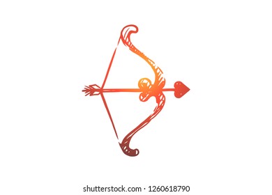 Amour, arrow, amorousness, love, romantic concept. Hand drawn arrow with heart concept sketch. Isolated vector illustration.