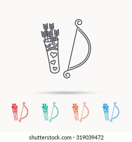 Amour arrows with bow icon. Cupid love symbol. Linear icons on white background. Vector