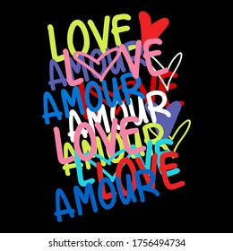 Amour french is love abstract colorful, Graphic design print t-shirts fashion,vector,poster,card 