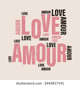 Amour french is love, Graphic design print t-shirts fashion, illustration, vector, posters, cards, stickers, mug