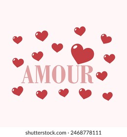 Amour francés es amor, corazón rojo, Diseño gráfico de impresión camisetas de moda, ilustración, Vector, carteles, tarjetas, pegatinas, taza