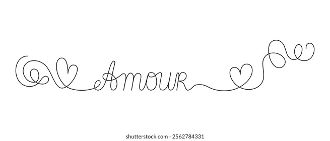 Amour French word translated Love, sweetheart hand written lettering phrase simple doodle vector illustration for St Valentine holiday decor, greeting card, postcards, poster, banner, wedding concept