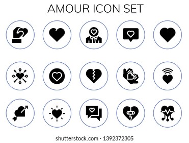 amour icon set. 15 filled amour icons.  Simple modern icons about  - Heart, Love