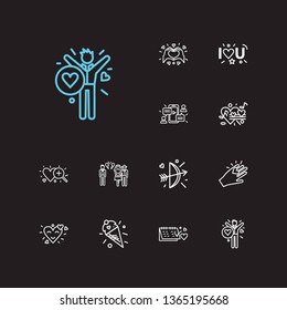 Amour icons set. Bow with arrow and amour icons with hand, betrayal, love song. Set of musical for web app logo UI design.