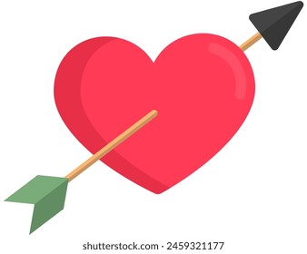 Amour symbol with arrow and heart flat illustration isolated on white background.