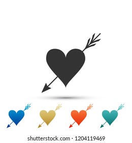Amour symbol with heart and arrow icon isolated on white background. Love sign. Valentines symbol. Set elements in colored icons. Flat design. Vector Illustration