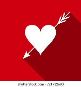 Amour symbol with heart and arrow icon isolated with long shadow. Love sign. Valentines symbol. Flat design. Vector Illustration