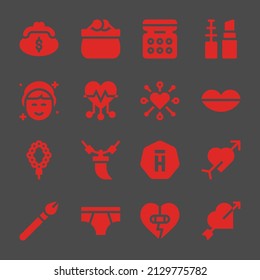 amour web icons. Purse and Purse, Make up and Lips symbol, vector signs