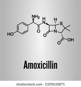 Amoxicillin molecular skeletal formula structure. Drug molecule.