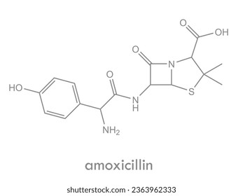 Amoxicillin structure. Molecule of beta lactam antibiotic.