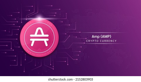 Símbolo de símbolo criptodivisa de la moneda de tipo Amp. Moneda criptográfica con inversión en bolsa. Icono de moneda en fondo oscuro. Concepto de financiación de las tendencias económicas. Ilustración vectorial 3D.