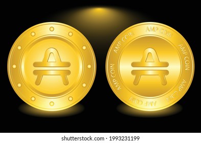 Amp (AMP) coins, crypto currency icon with golden colour and dark background. golden coins, Amp crypto, for web, banner, sign, symbol, etc. vector eps10