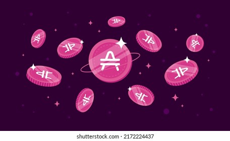 AMP coins falling from the sky. AMP cryptocurrency concept banner background.