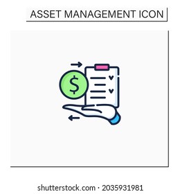 AMP color icon.Assets management plan.Tactical managing plan on hand. Instruction. Business concept. Isolated vector illustration