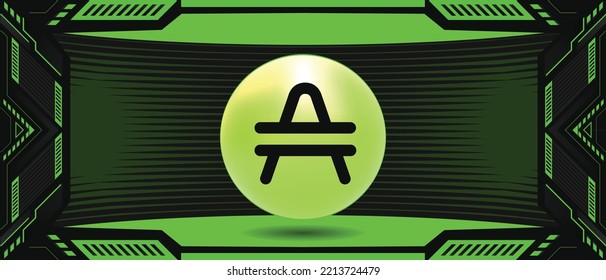 Amp (AMP) crypto currency coin logo on a futuristic vector banner and background. Eps10 financial technology concept template. 