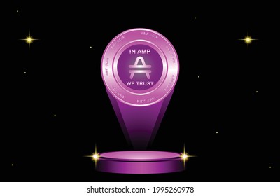 Amp (AMP) crypto on stage with pink colour and starlight. crypto price, crypto currency icon for web, banner, sign, etc. vector eps10