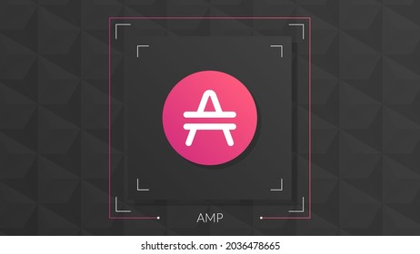 Amp cryptocurrency colorful logo isolated on dark pattern background.