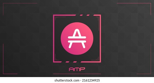 Amp cryptocurrency colorful logo on dark background with triangles pattern decoration. Vector illustration.