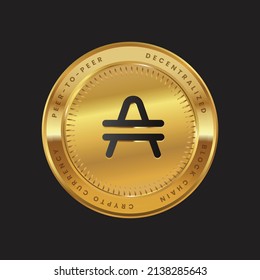 AMP Cryptocurrency Logo In Black Color Concept On Gold Coin. AMP Coin Block Chain Technology Symbol. Vector Illustration.